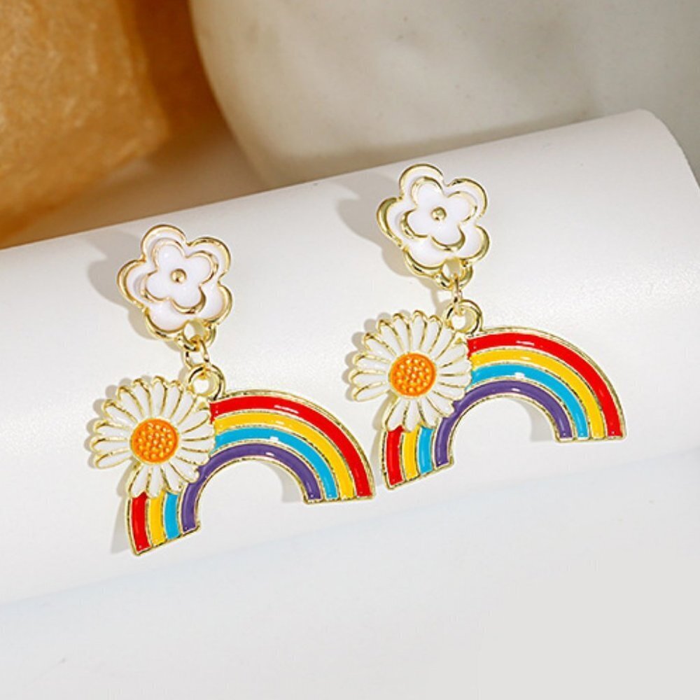 Simple Rainbow Floral Stud Earrings